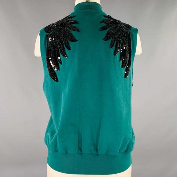 DRIES VAN NOTEN Green Black Cotton Sequined Sleeveless Vest - Picture 4 of 6